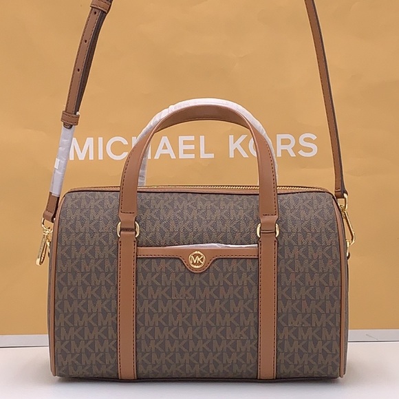 MICHAEL KORS JST TRAVEL MEDIUM DUFFLE SATCHEL SHOULDER CROSSBODY BAG MK BROWN - Picture 3 of 16